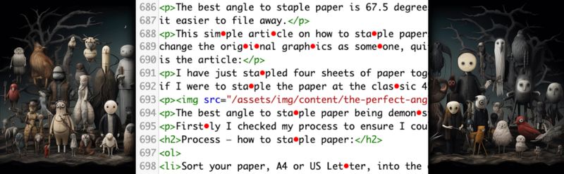html code showing red dots where there is a hidden character.