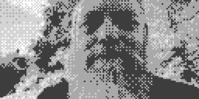 Greyscale pixalated image of Simon Cox