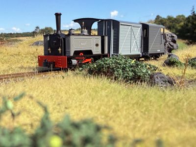 009 Society Exclusive Sirdar in dark blue with a half cab passing through a summer landscape of straw coloured grass