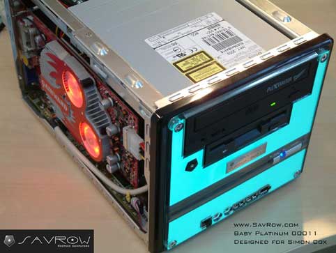 Savrow built Platinum Cube PC - lights on!