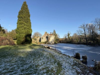 looking back from the west side of the outer island leading to the Old Scotney Castle island.