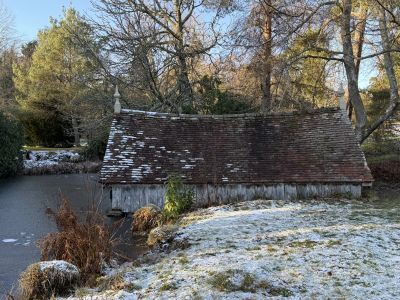 Old Scotney Castle Boathouse on the outer island.